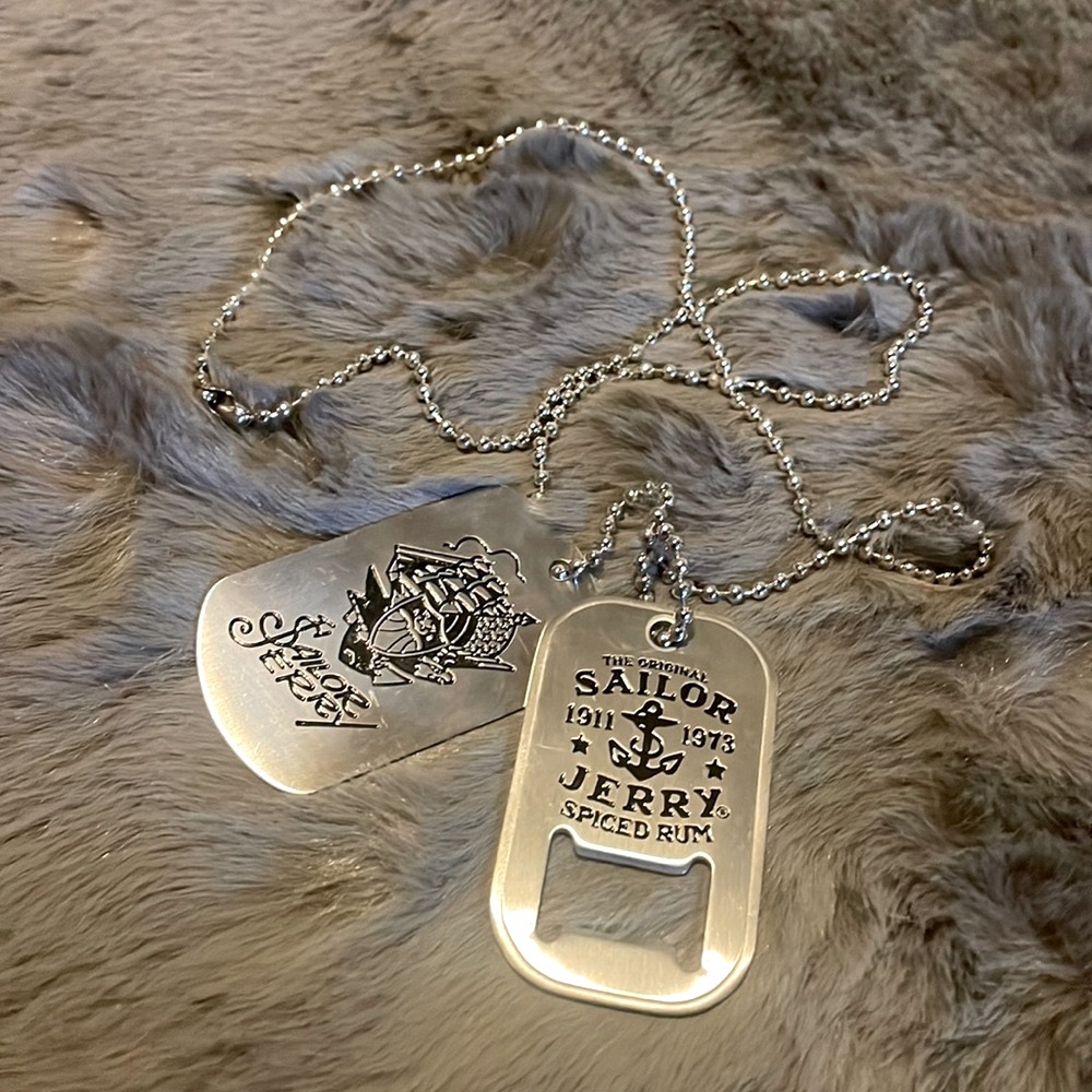 Sailor Jerry Spiced Rum Bottle Opener Dog Tag Necklace